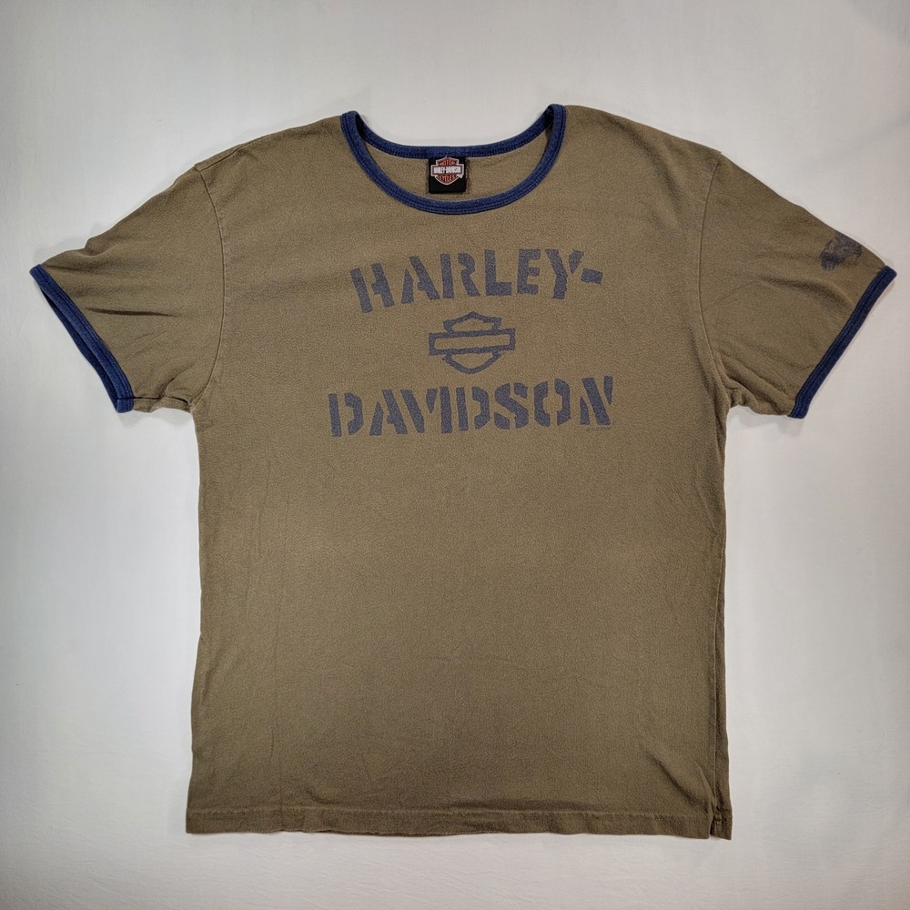 2006 Harley-Davidson Ringer T-Shirt Mens XL Green / Brown Wichita Kansas USA